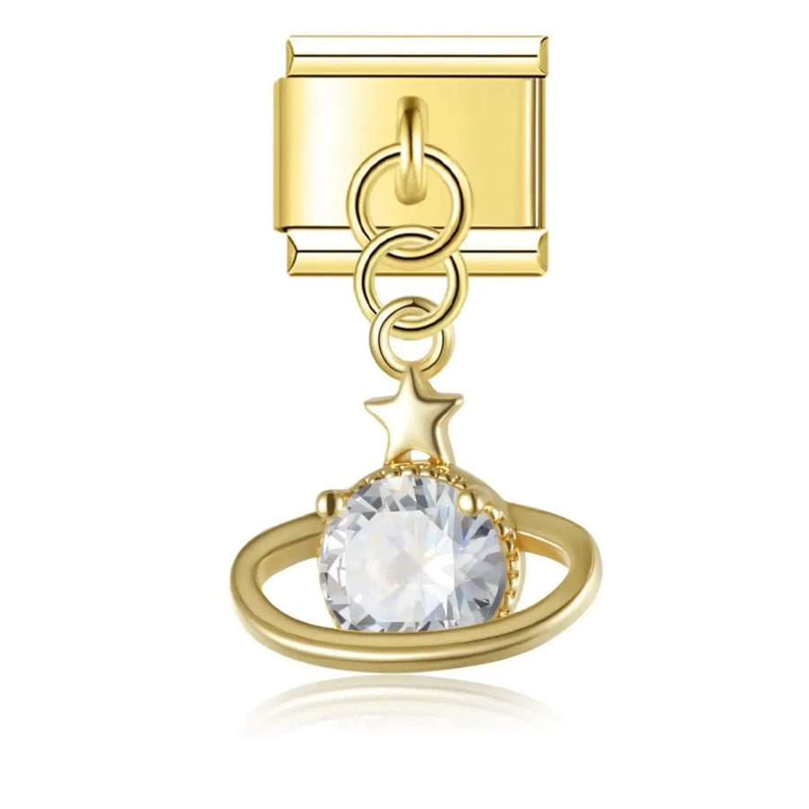 Pendentif Planète Strass Or
