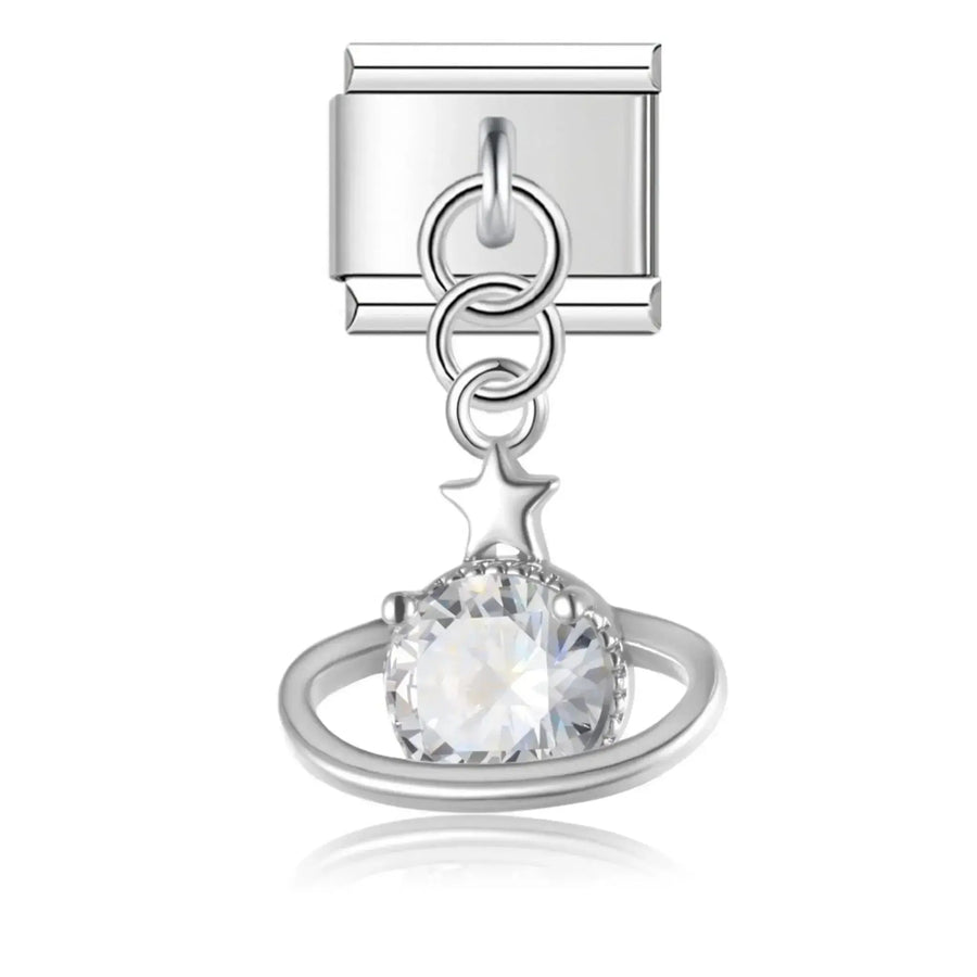 Pendentif Planète Strass Argent